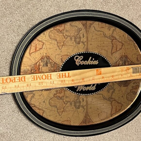 VTG Cookies of the World Maps Metal Oval Geographic Plate Tray Lid 14.2"x11.5" - Picture 5 of 9